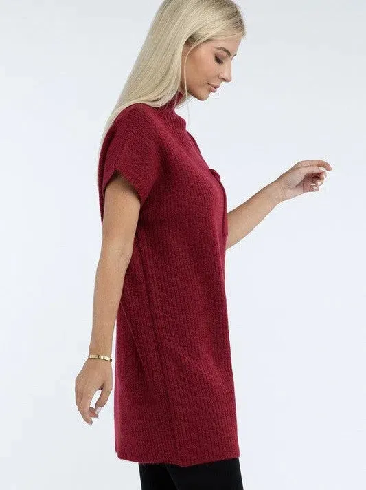 Crafted for Comfort Mock Neck Short Sleeve Sweater Dress with Pocket