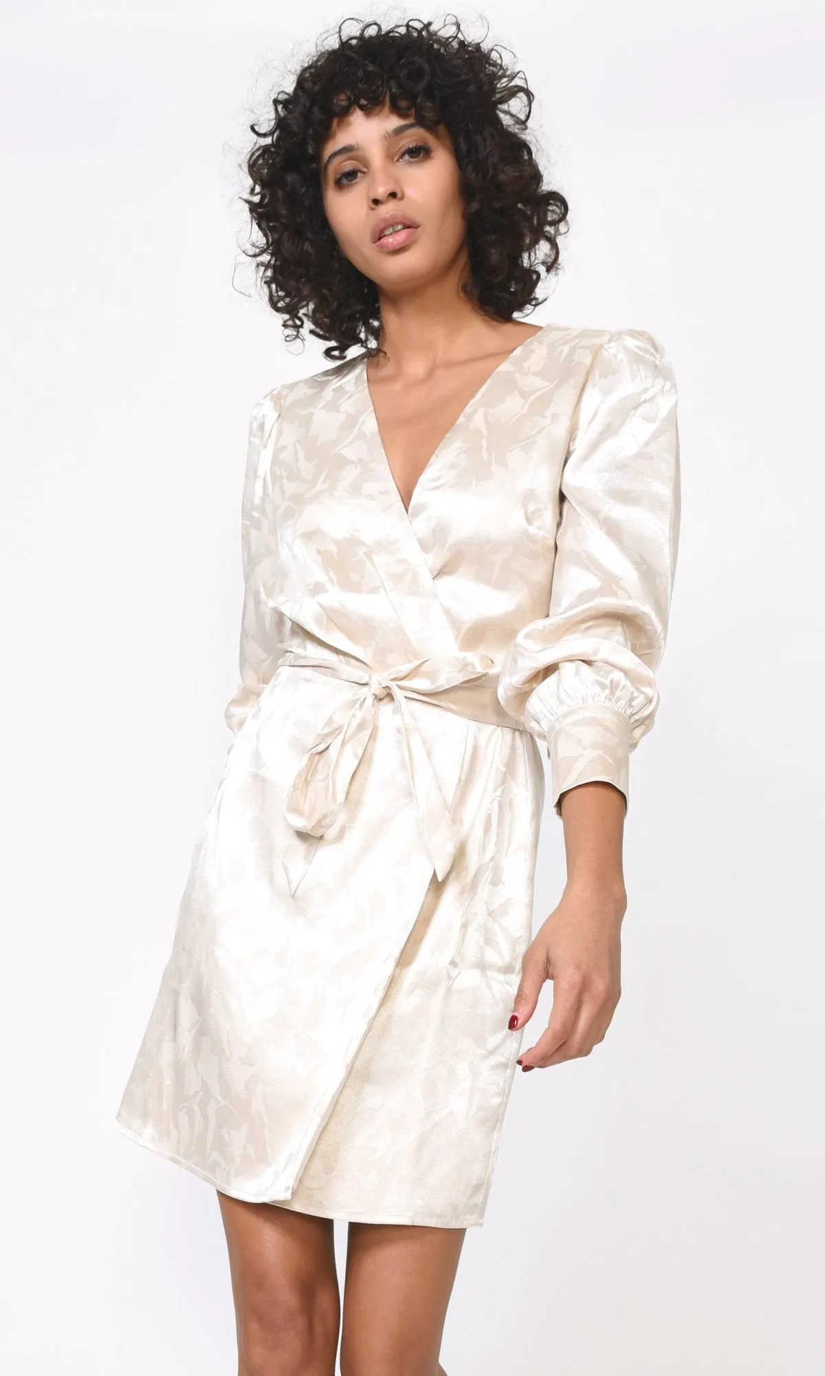 Cream Jacquard Faux Wrap Pauline Dress