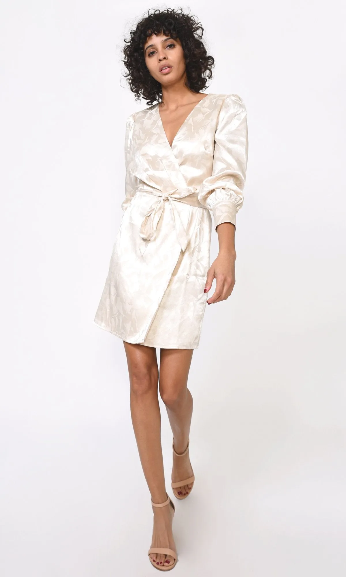 Cream Jacquard Faux Wrap Pauline Dress