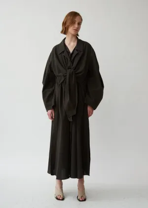 Crepon Cotton Knotted Trench Coat