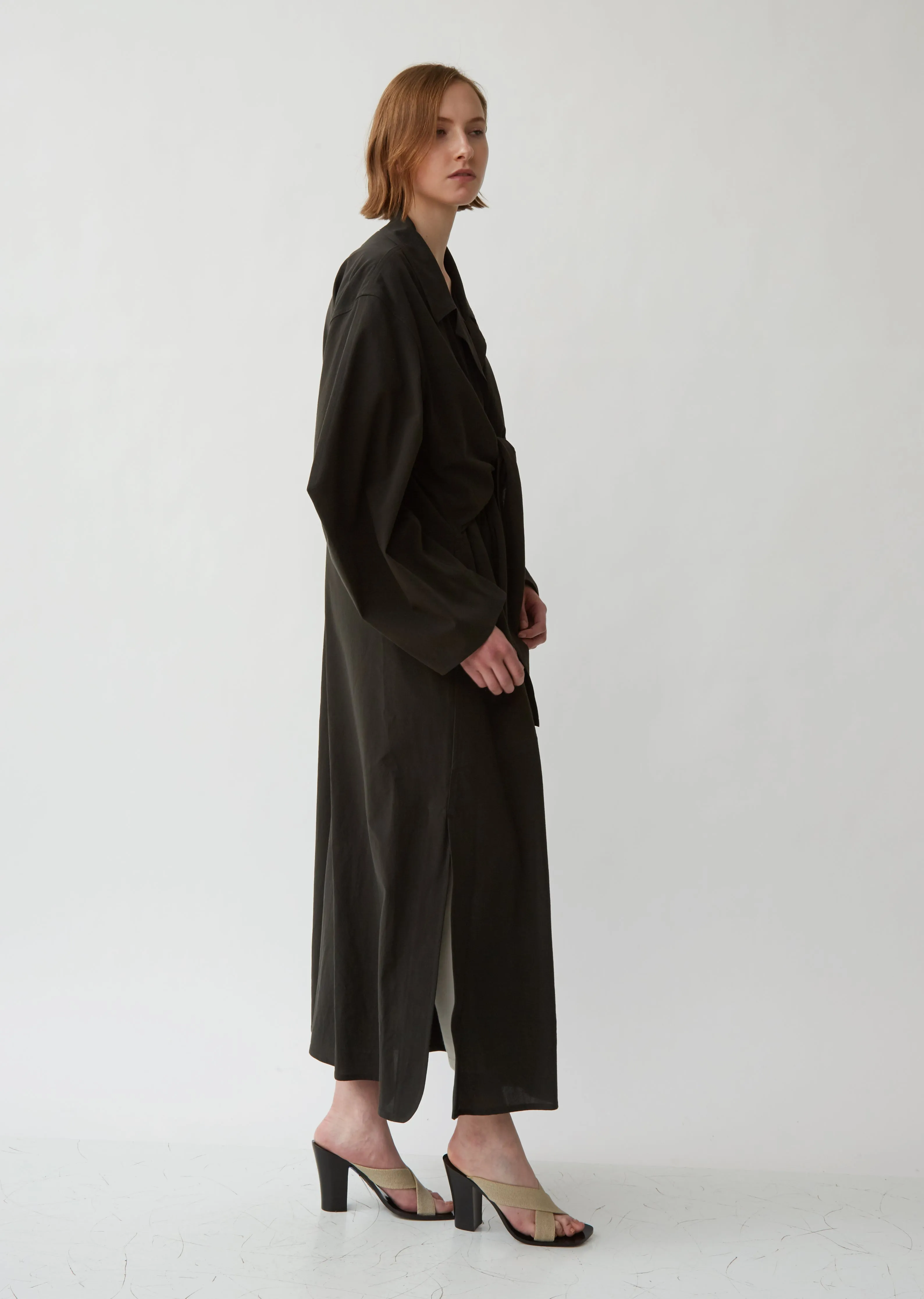 Crepon Cotton Knotted Trench Coat