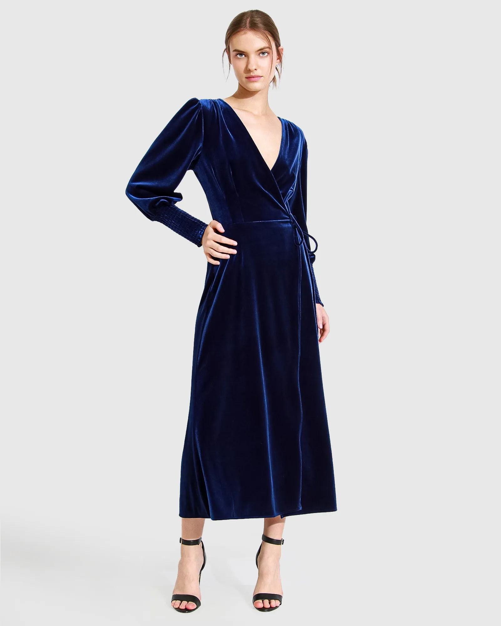 Current Mood Velvet Wrap Dress - Royal Blue