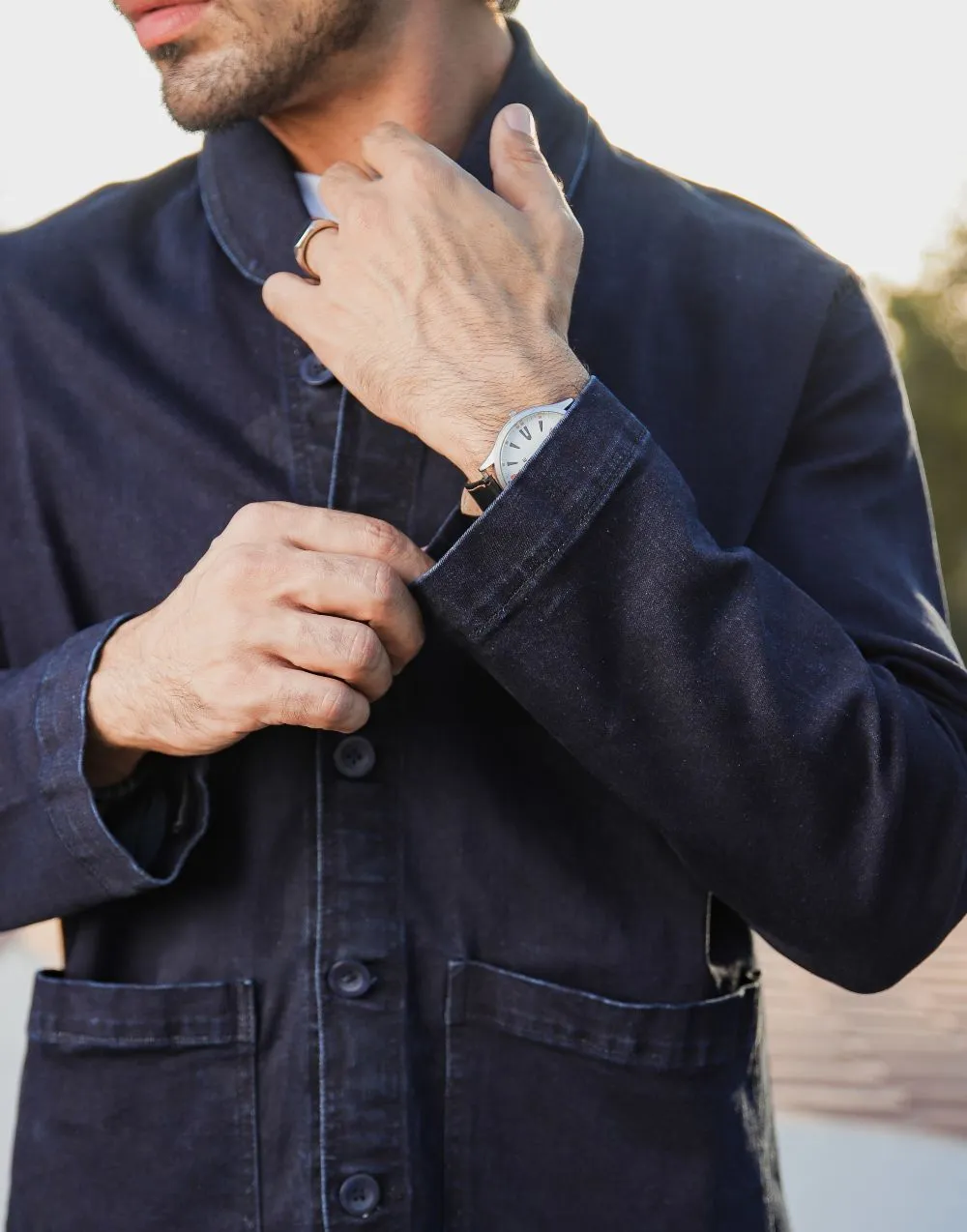 Dark Blue Lapel Shacket