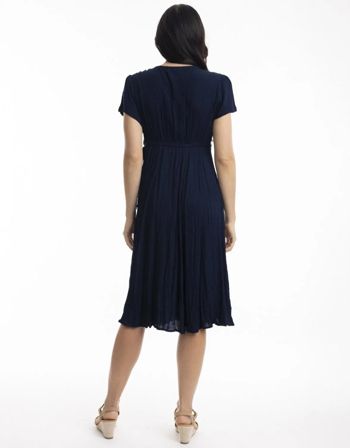 Dobby Mock Wrap Dress in Navy