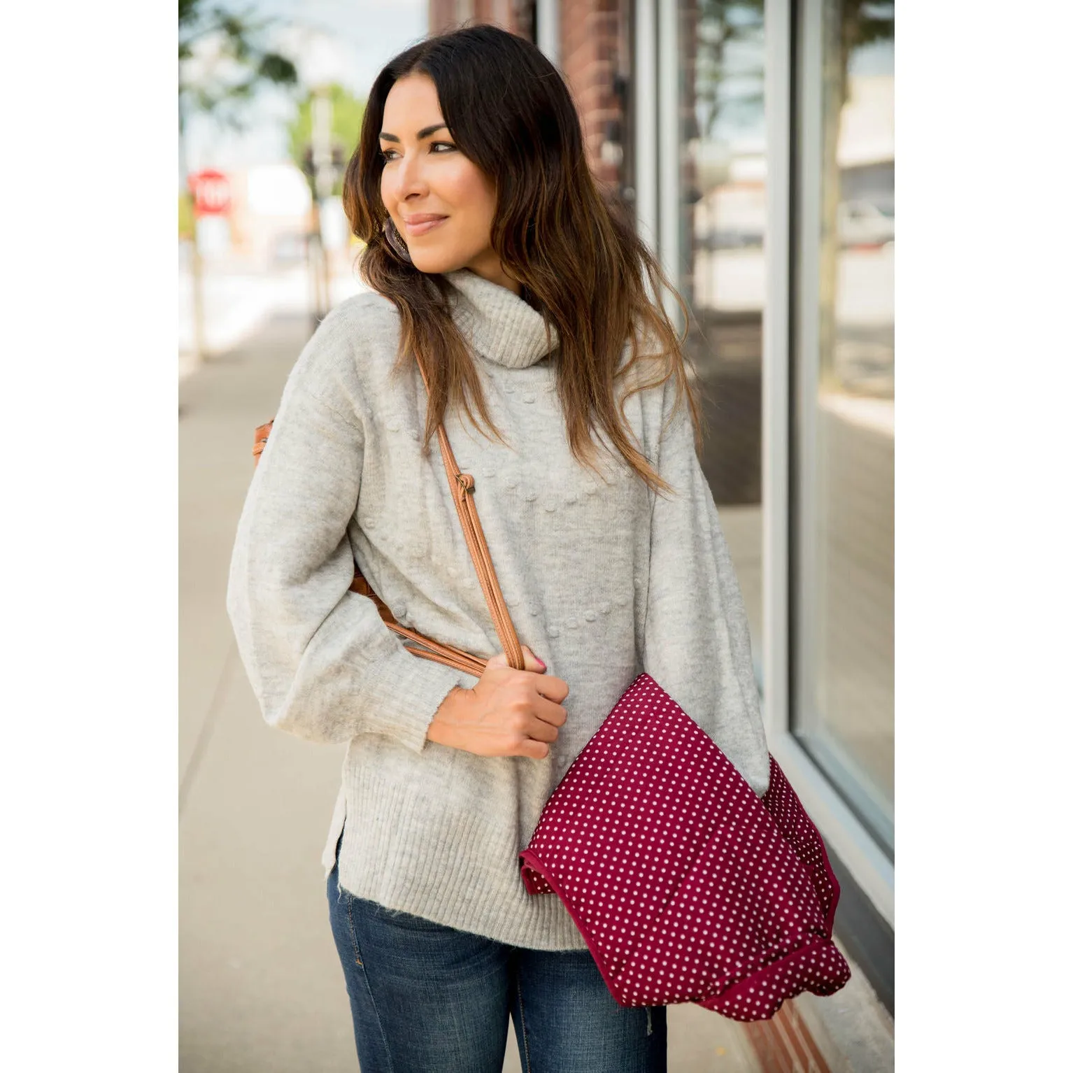 Dot Accent Cowl Neck Sweater