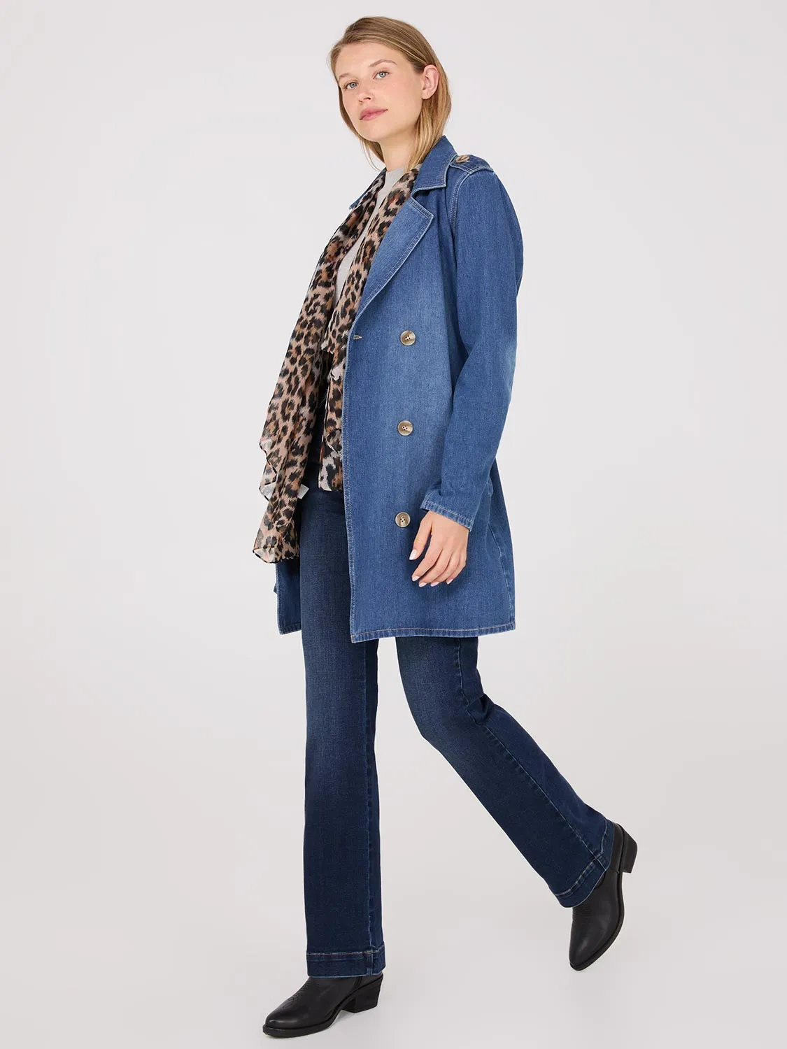 Double-Breasted Denim Trench Coat