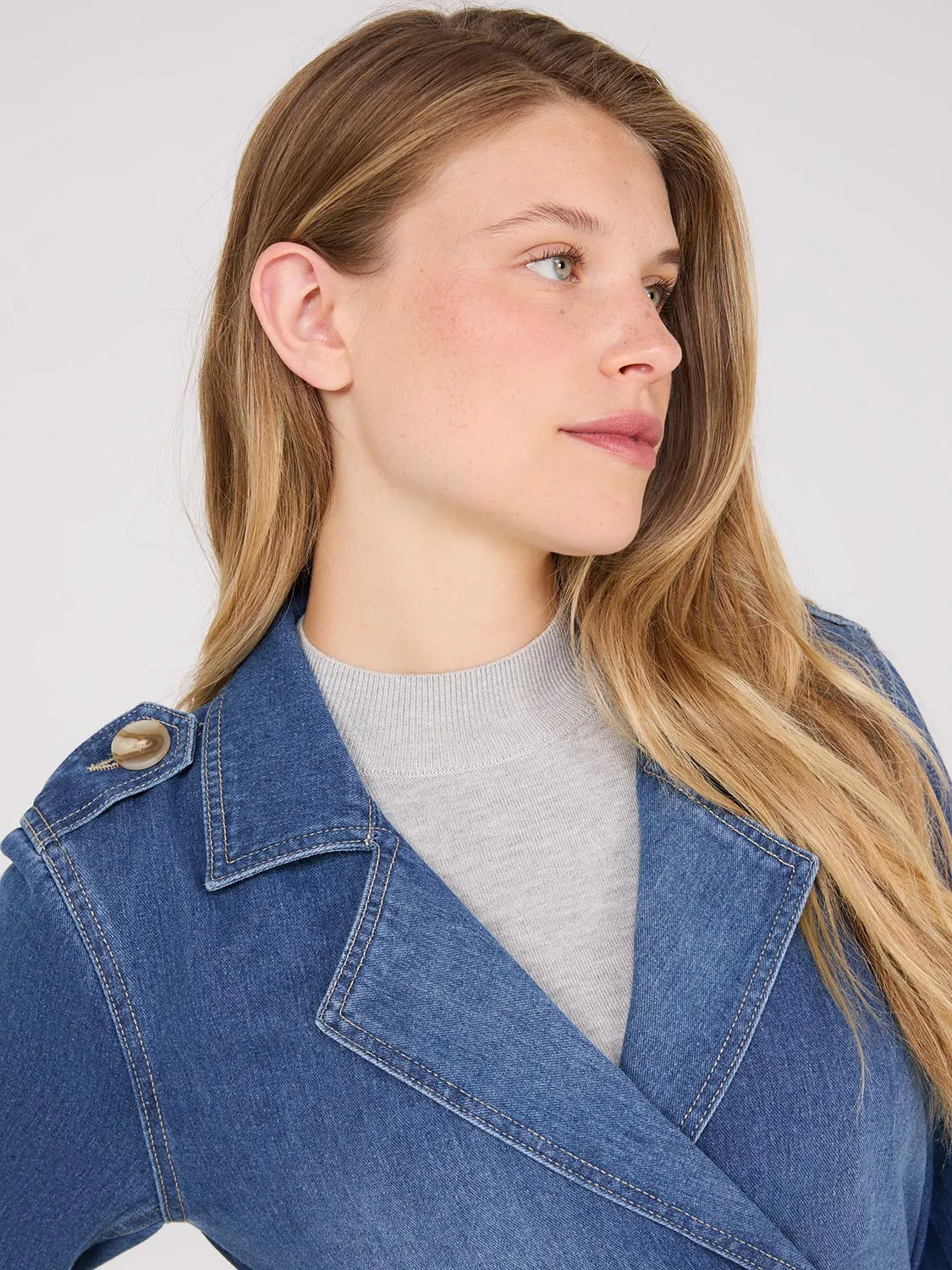 Double-Breasted Denim Trench Coat