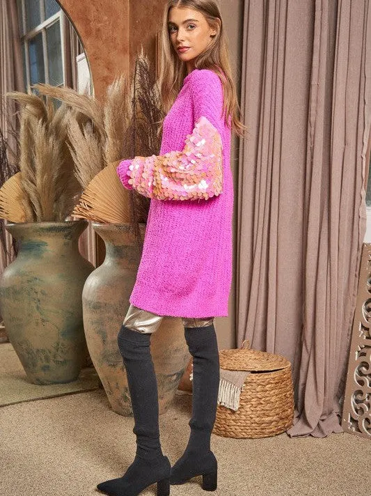 Embrace the Allure Sequin Sleeve Knit Tunic Top