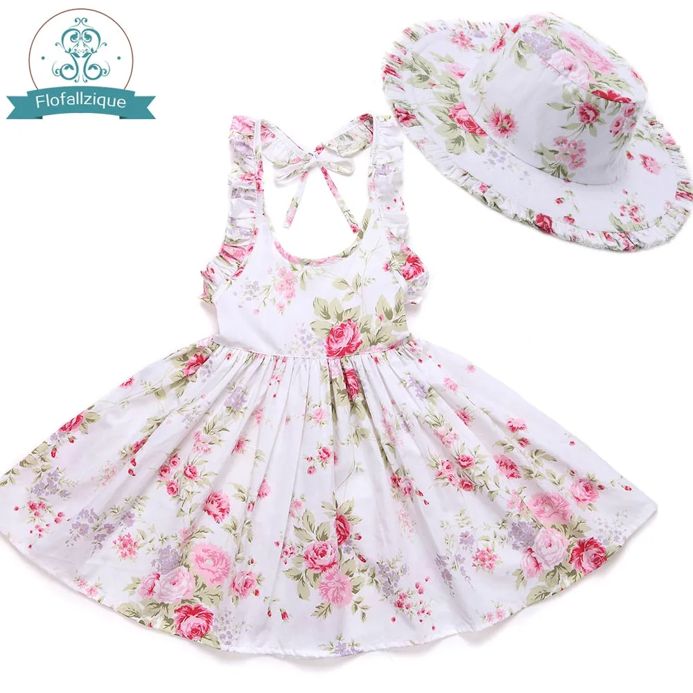 Fabulous Ruffle Floral Dress with Matching Hat