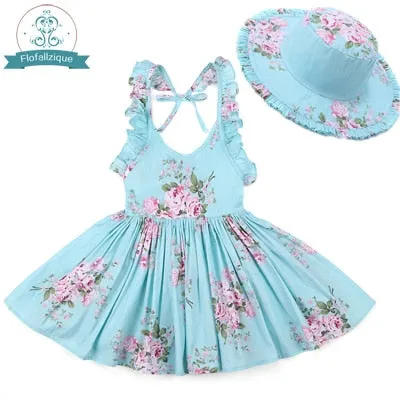 Fabulous Ruffle Floral Dress with Matching Hat