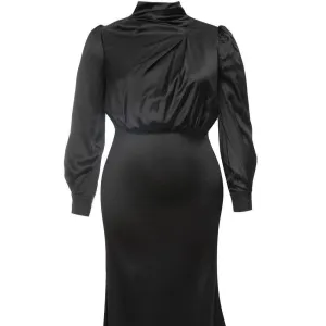 Farrah Mock Neck Lantern Sleeve Satin Dress