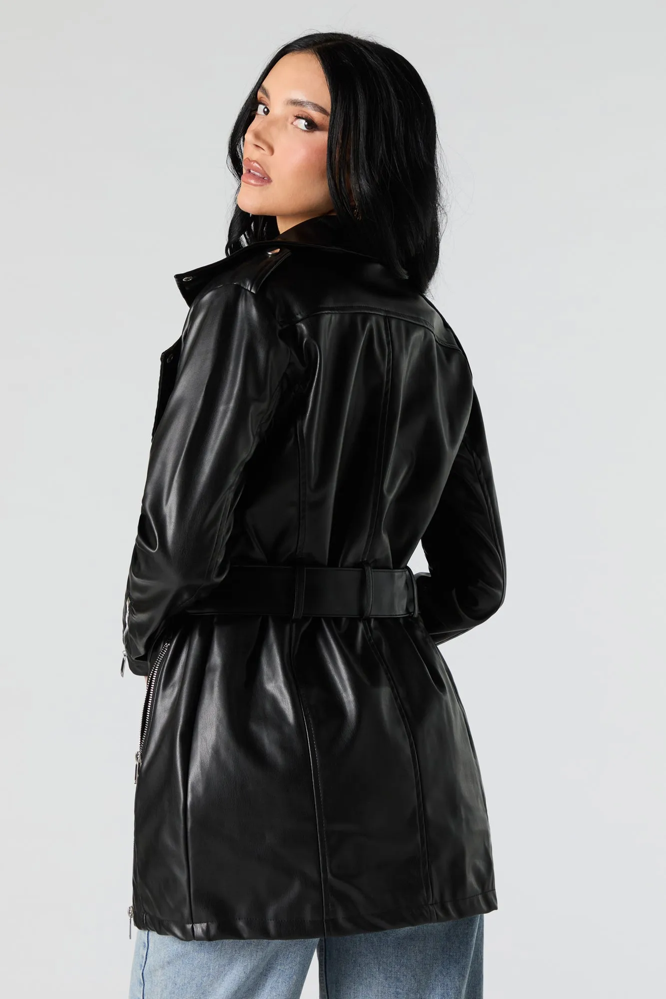 Faux Leather Trench Coat