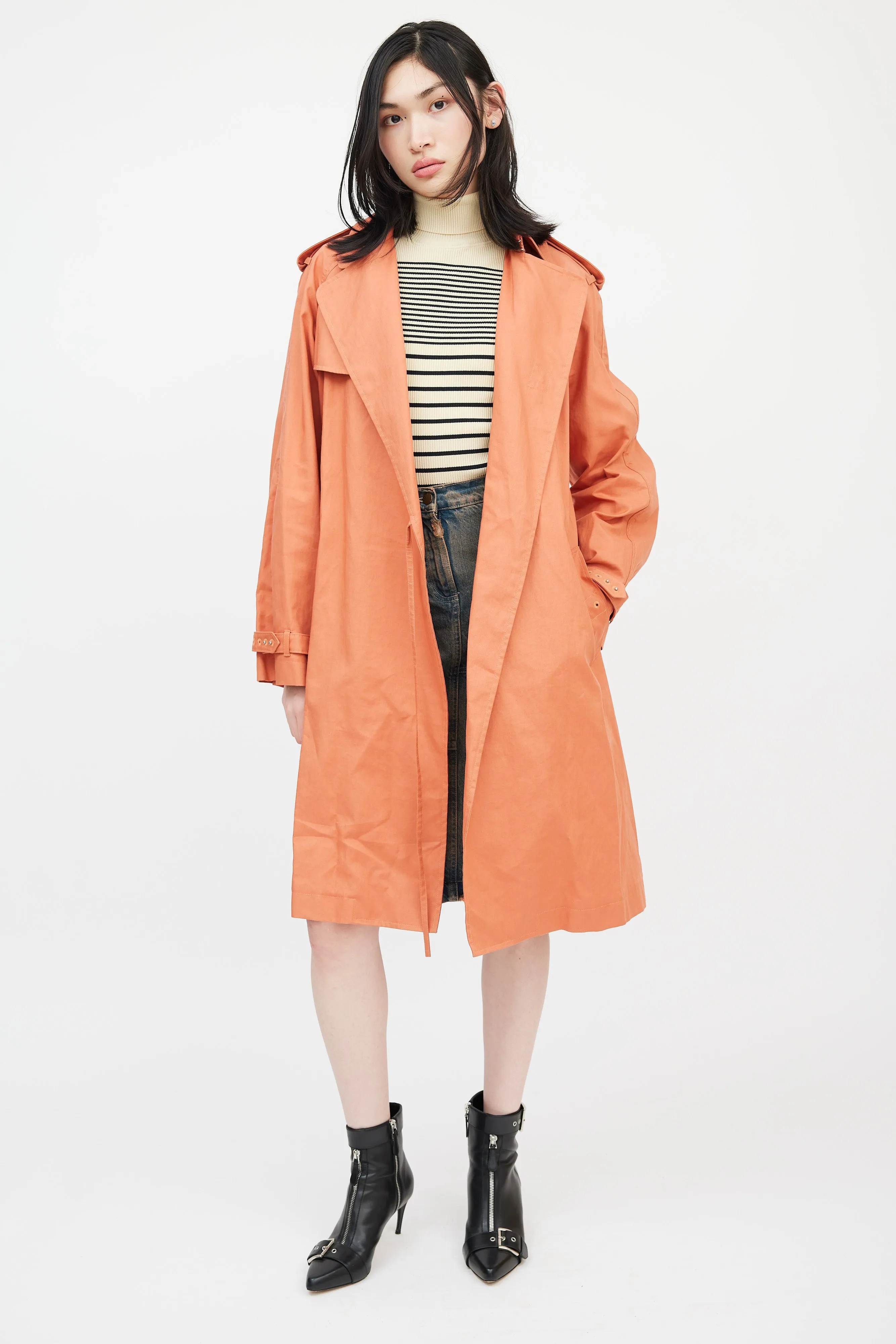 Femme Orange Belted Trench Coat