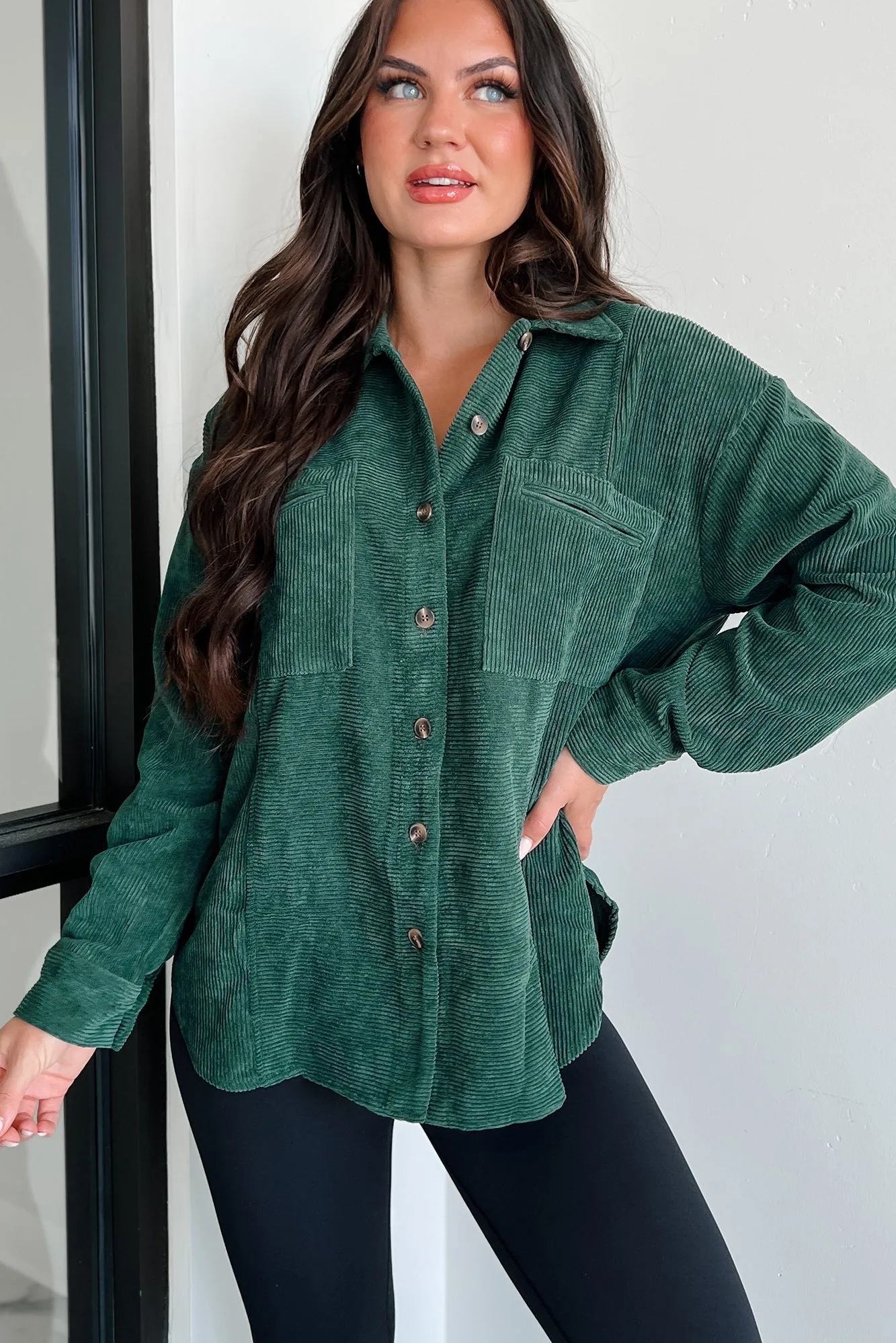 Forever Wandering Corduroy Shacket (Dark Green)