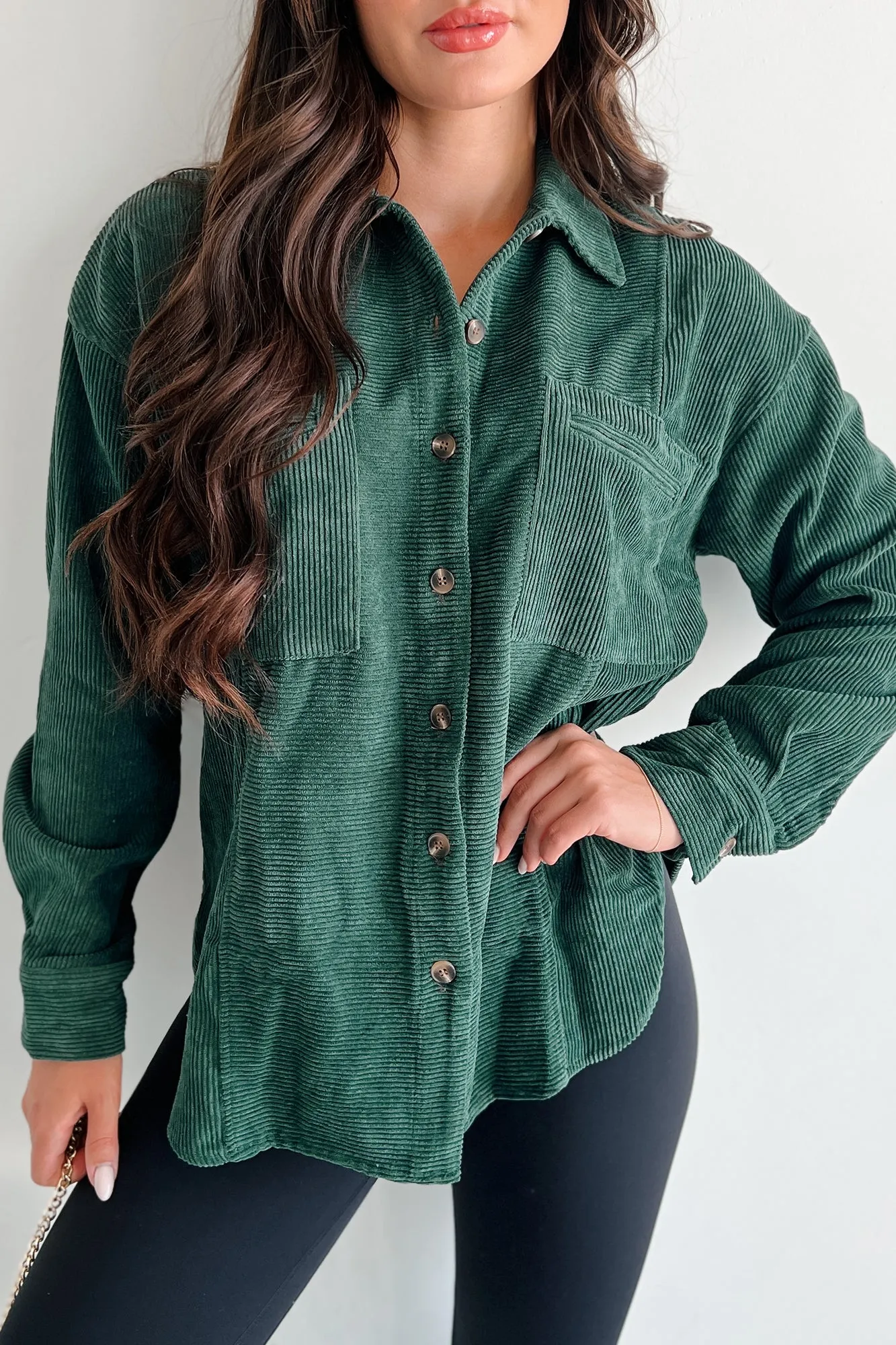 Forever Wandering Corduroy Shacket (Dark Green)