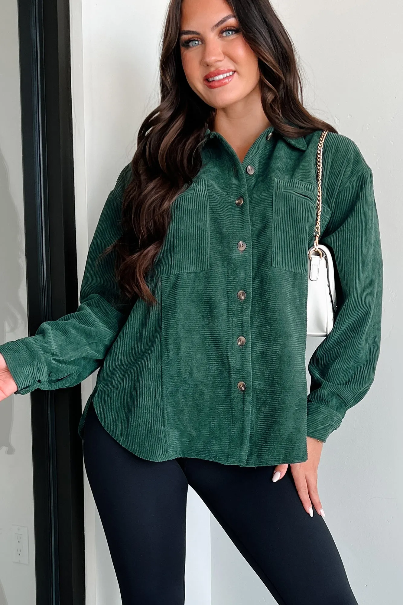 Forever Wandering Corduroy Shacket (Dark Green)