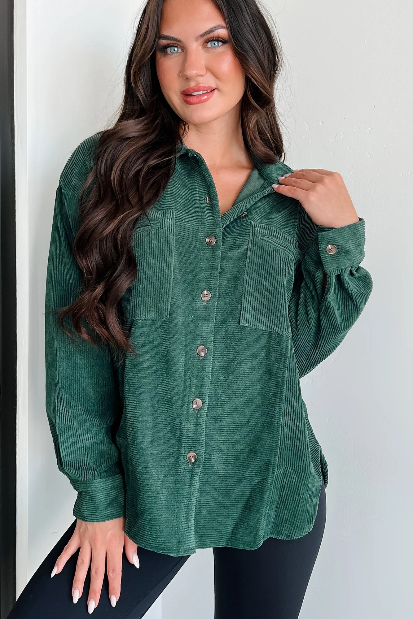 Forever Wandering Corduroy Shacket (Dark Green)