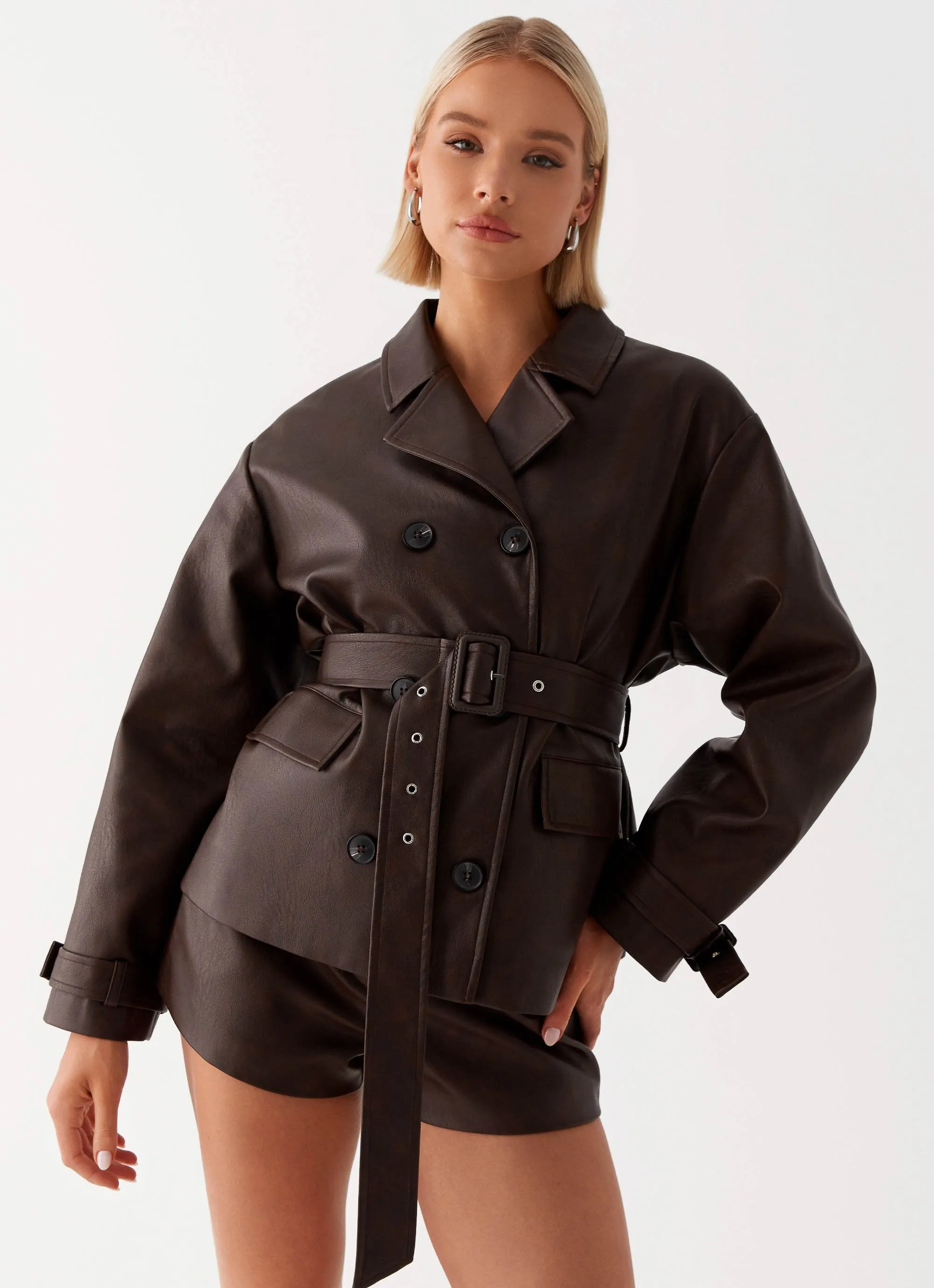 Francisco Cropped Trench Coat - Brown