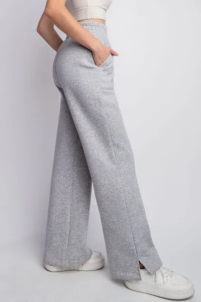 Full Size Drawstring Straight Leg Slit Sweatpants