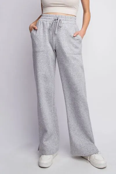 Full Size Drawstring Straight Leg Slit Sweatpants