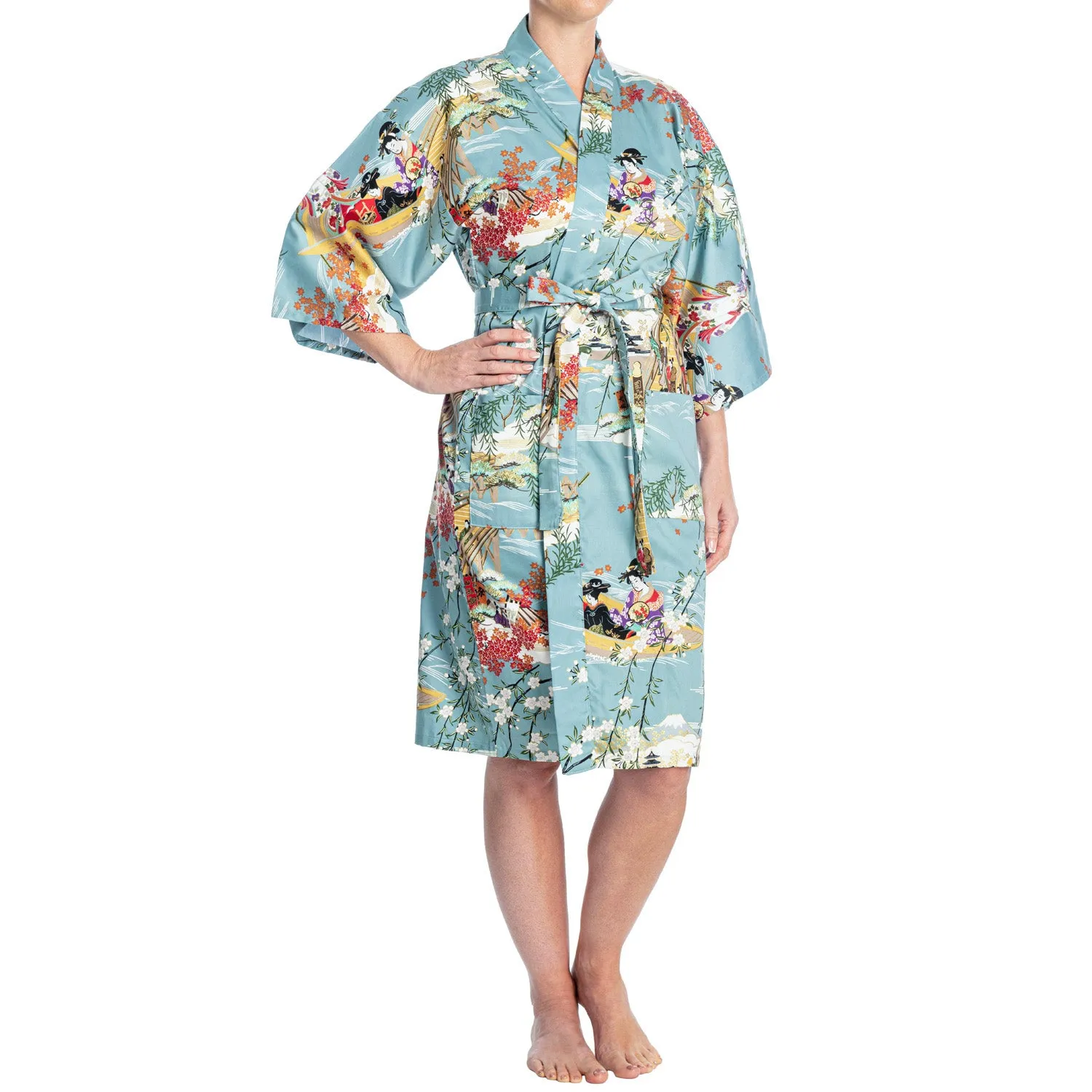 Geisha Short Blue Japanese Kimono