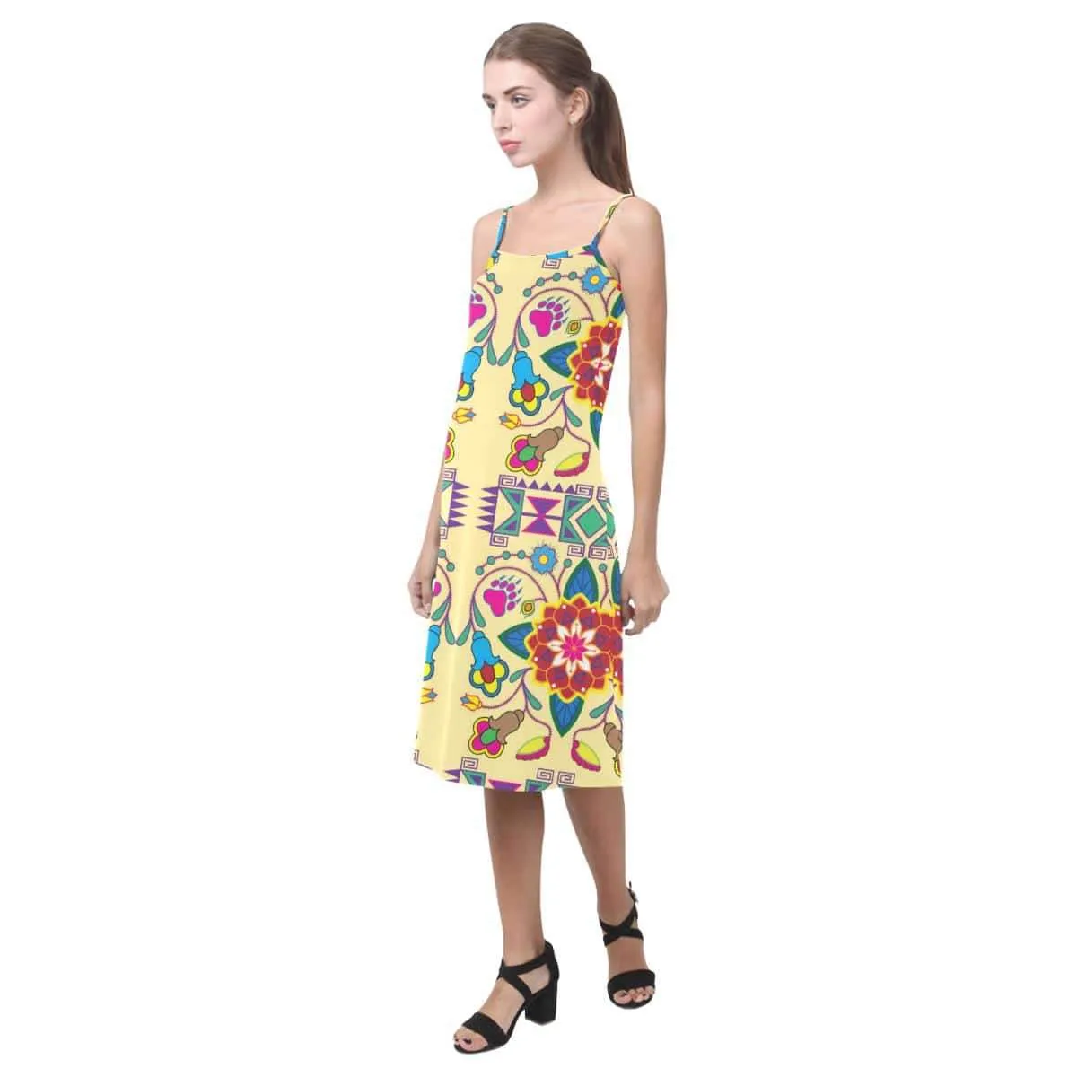 Geometric Floral Winter - Vanilla Alcestis Slip Dress