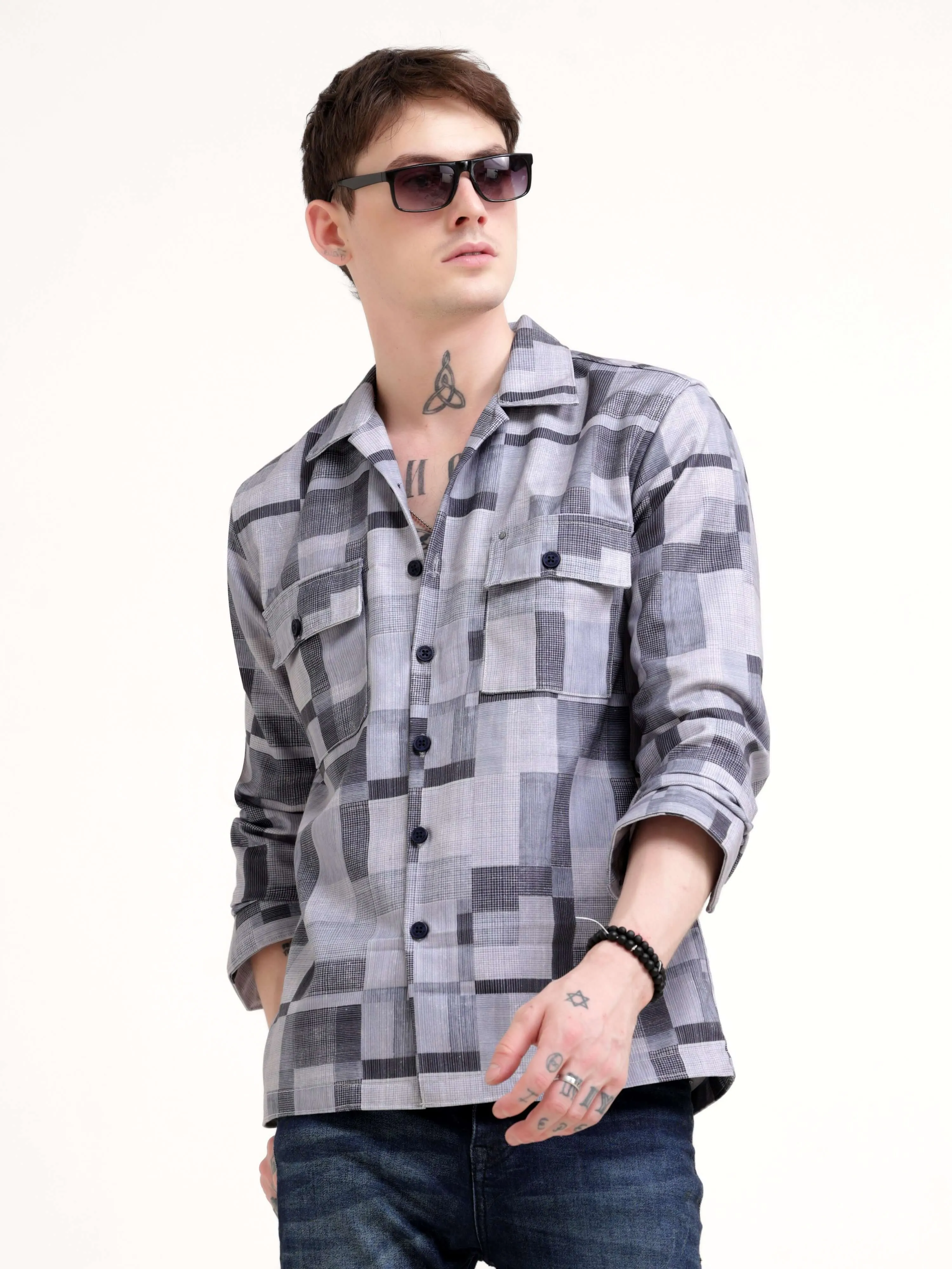 Geovibrance Abstract Grey Overshirt