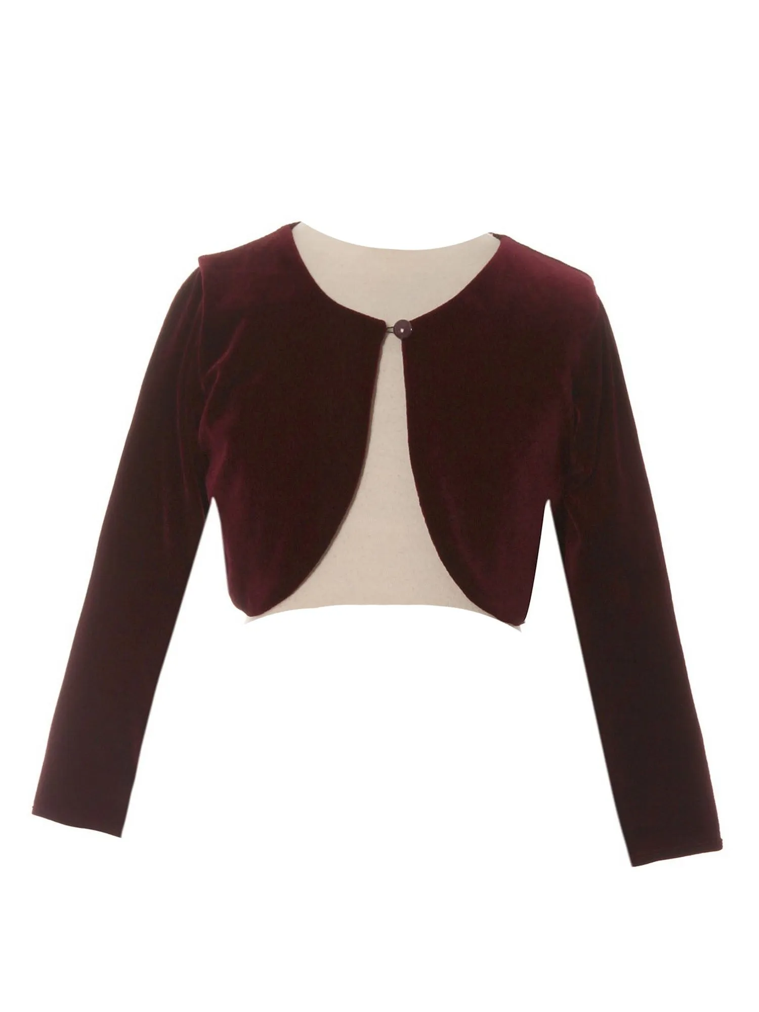 Girls Long Sleeve One Button Velvet Bolero Sweater 8-14