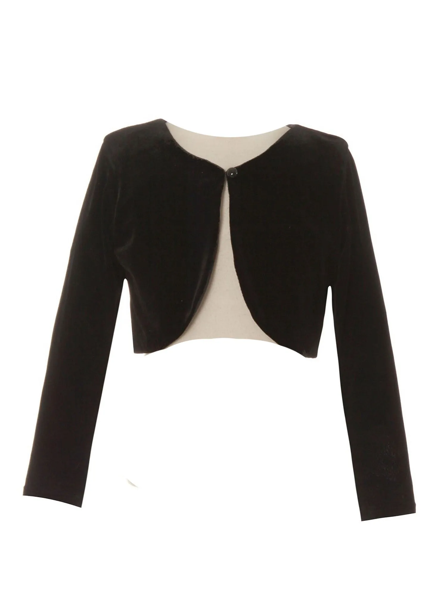 Girls Long Sleeve One Button Velvet Bolero Sweater 8-14