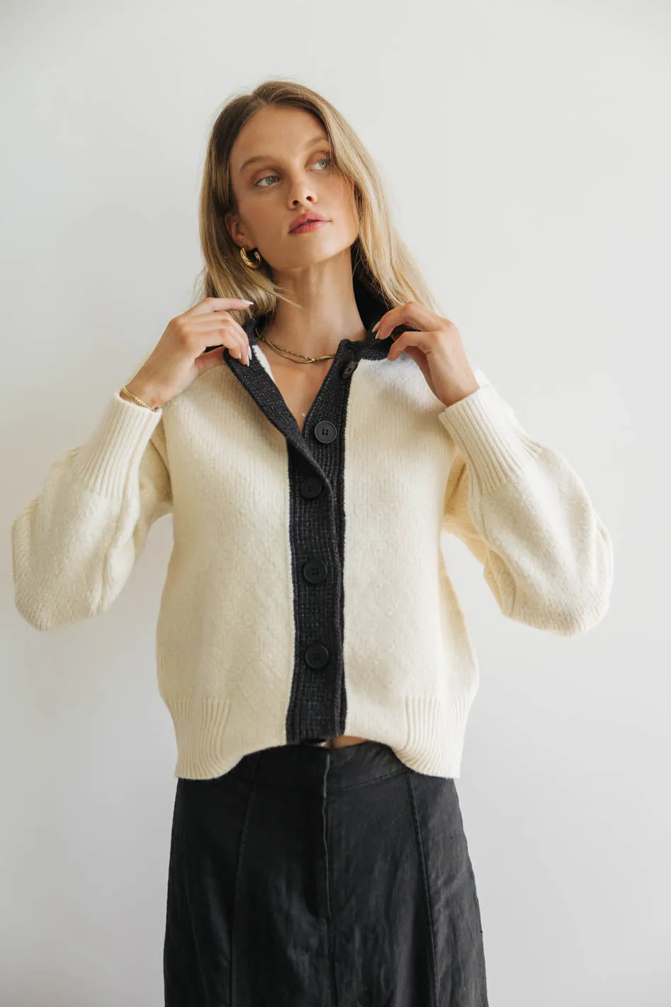 Hailey Colorblock Cardigan in Black