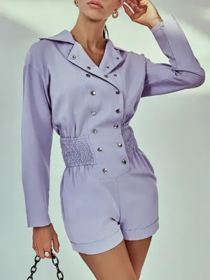 High street long sleeves women romper 2022 Summer casual pocket jumpsuit Elastic wasit chic lapel double breasted romper