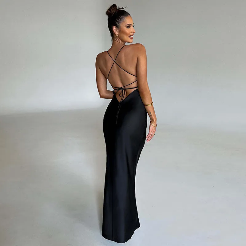 Hip Wrap Long Dress Slim Backless Waist