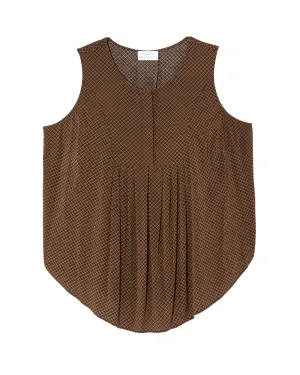 Honora Sleeveless Printed Blouse with Pleats | Brown