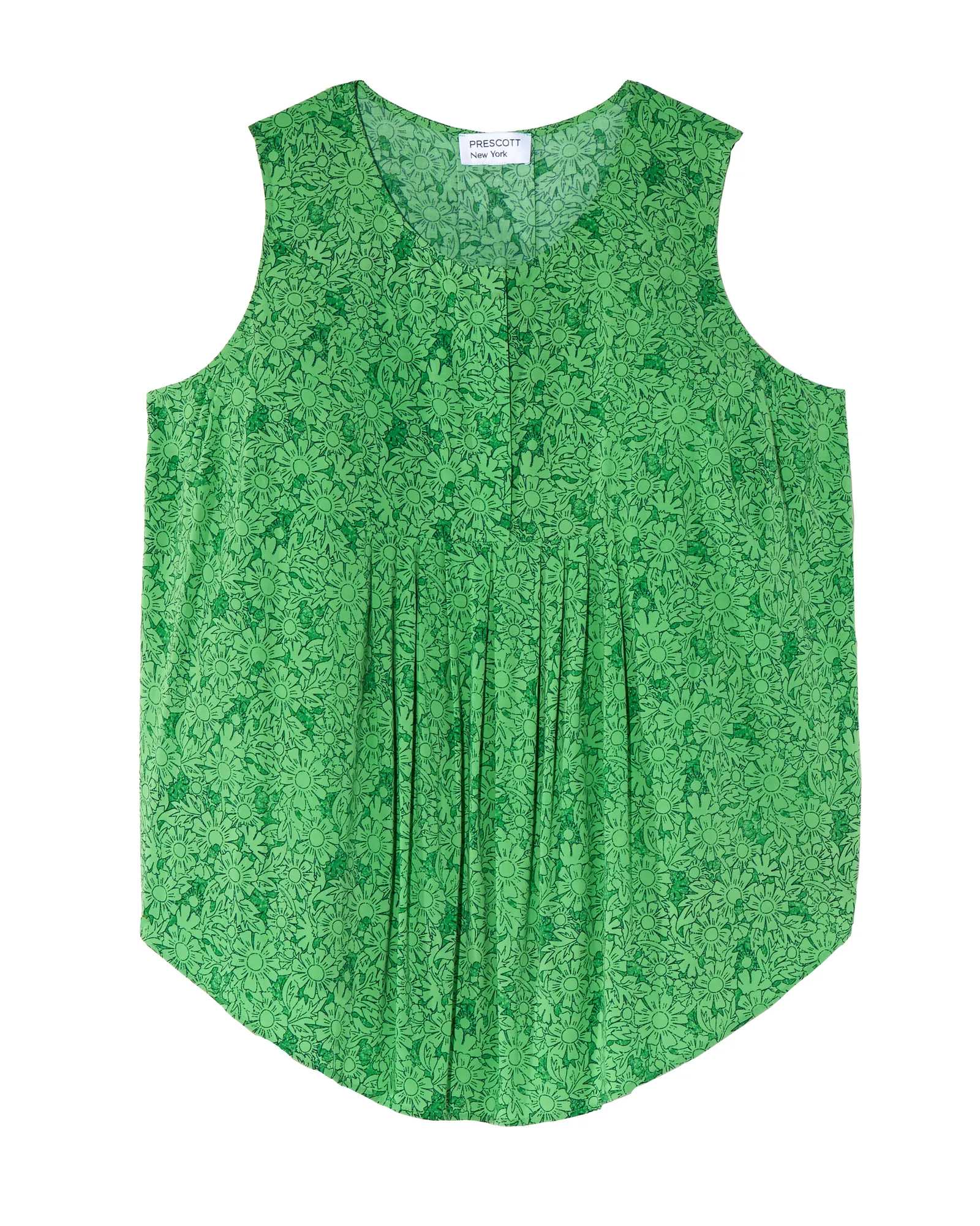 Honora Sleeveless Printed Blouse with Pleats | Kelly Green