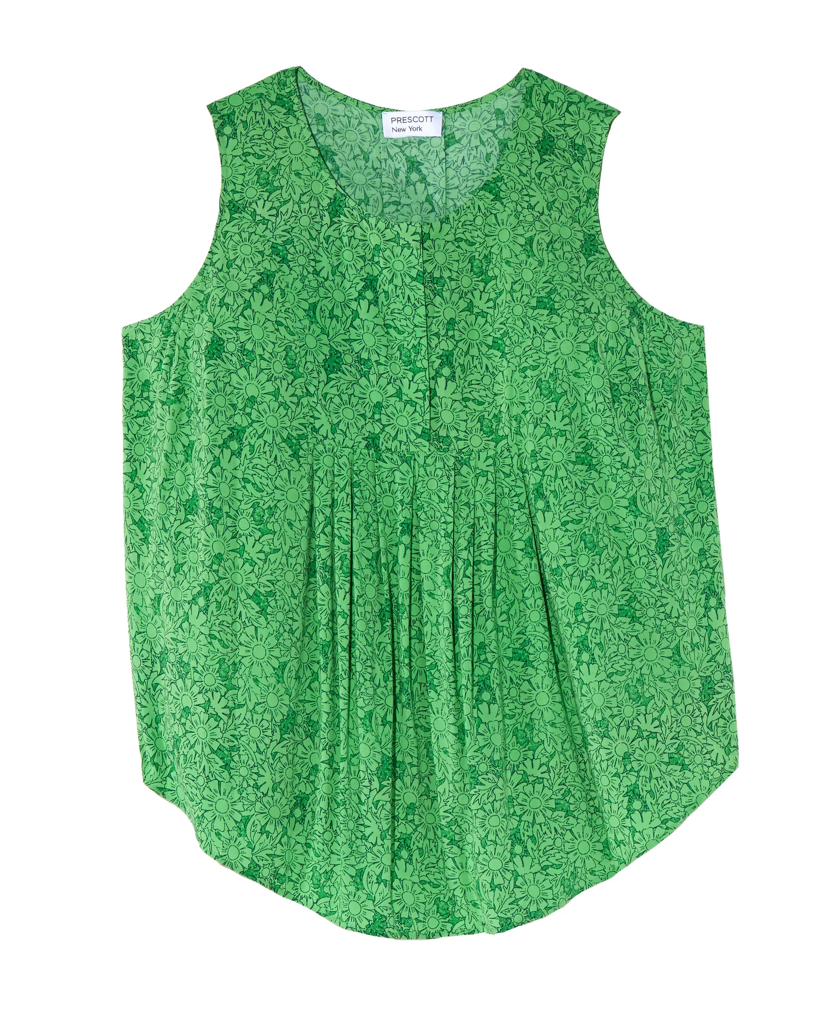 Honora Sleeveless Printed Blouse with Pleats | Kelly Green