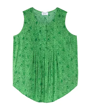 Honora Sleeveless Printed Blouse with Pleats | Kelly Green