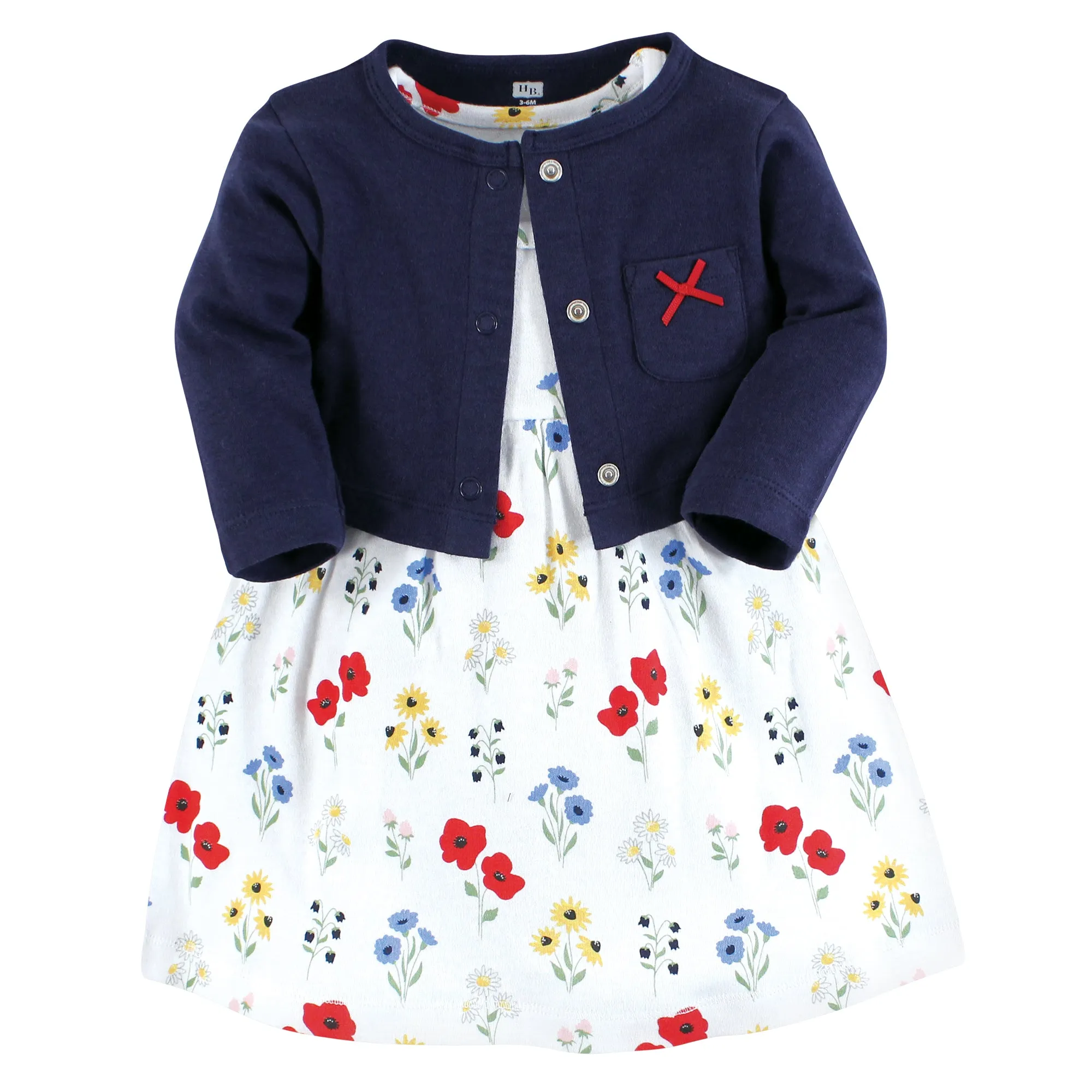 Hudson Baby Cotton Dress and Cardigan Set, Wildflower