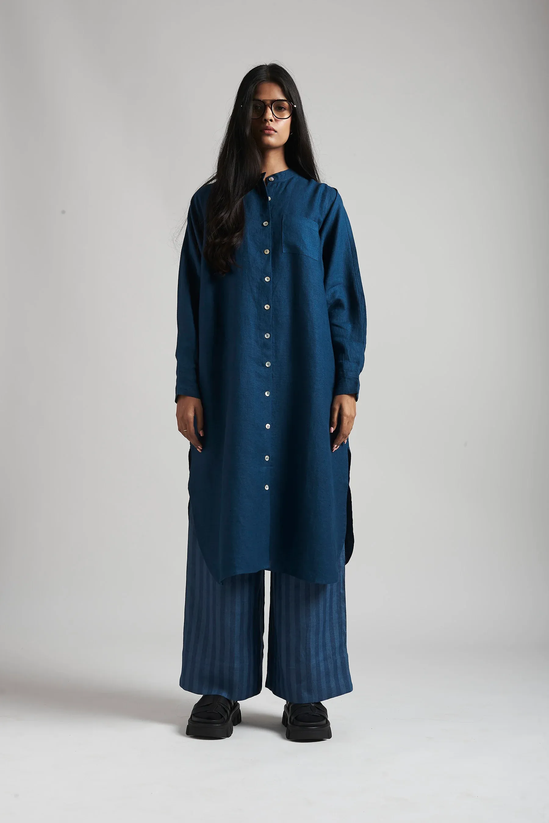 Indigo Linen Shirt Dress