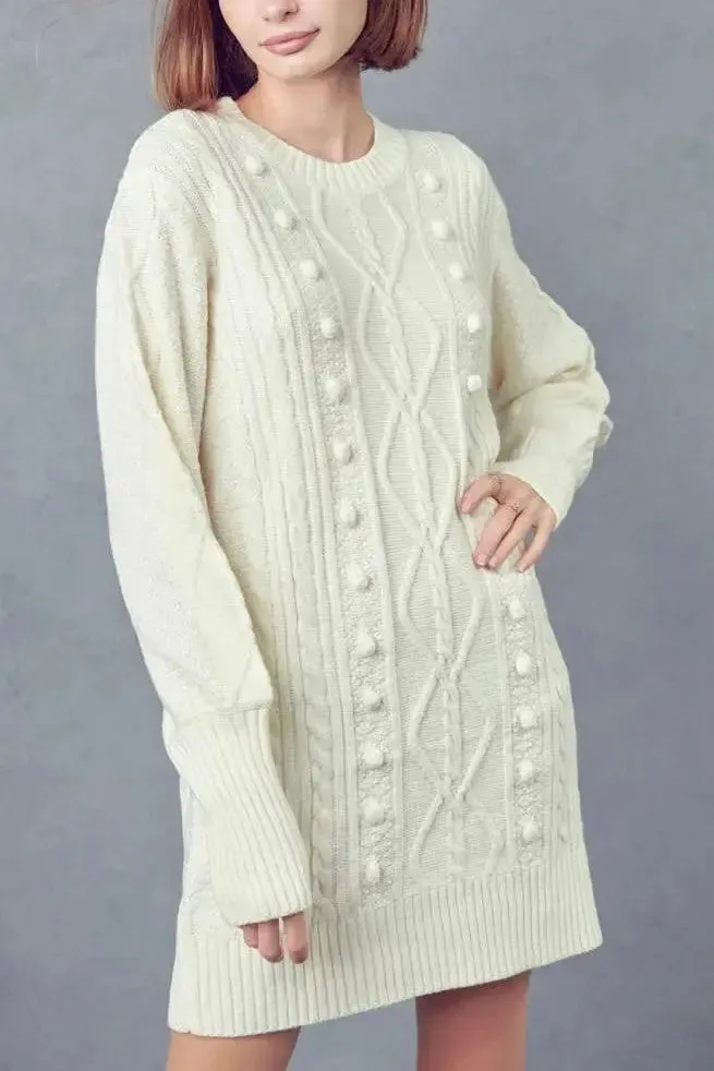 Ivory Cable Knit Mini Sweater Dress