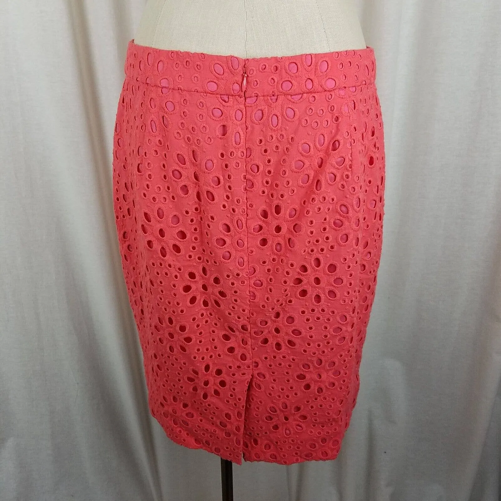 J Crew The Pencil Skirt Short Floral Eyelet Lace Womens 10 Circles Cotton Pink