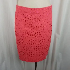 J Crew The Pencil Skirt Short Floral Eyelet Lace Womens 10 Circles Cotton Pink