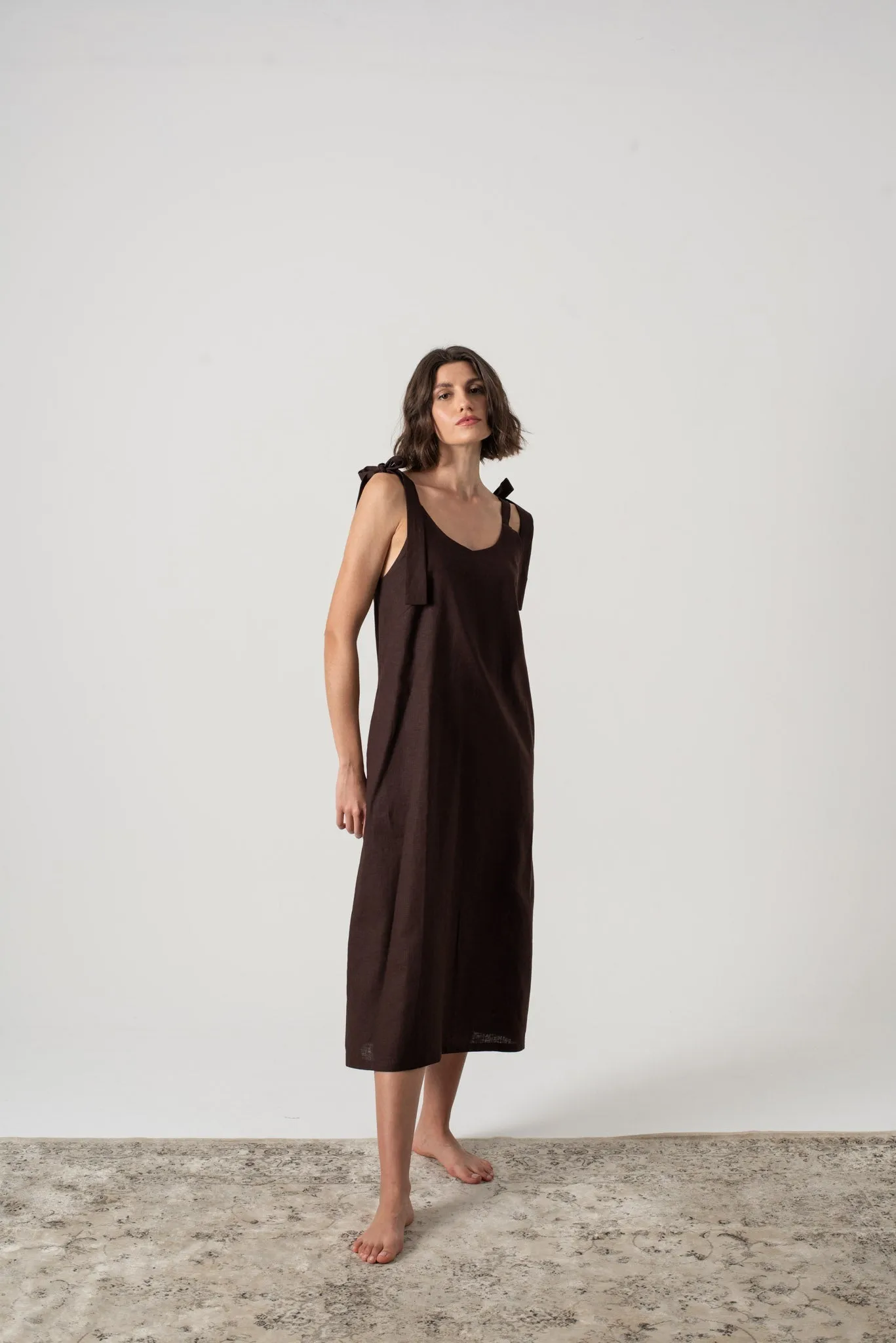 Jakob Linen Slip Dress Brown Espresso