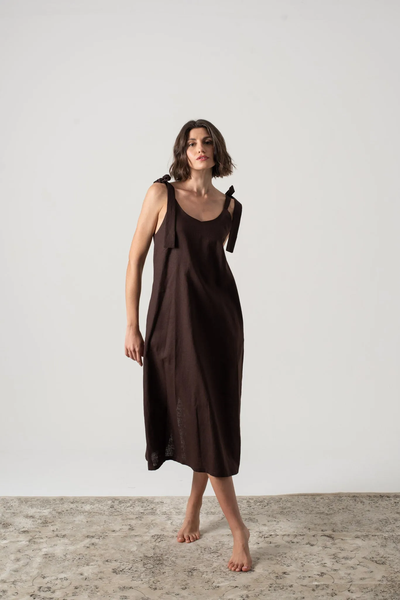 Jakob Linen Slip Dress Brown Espresso