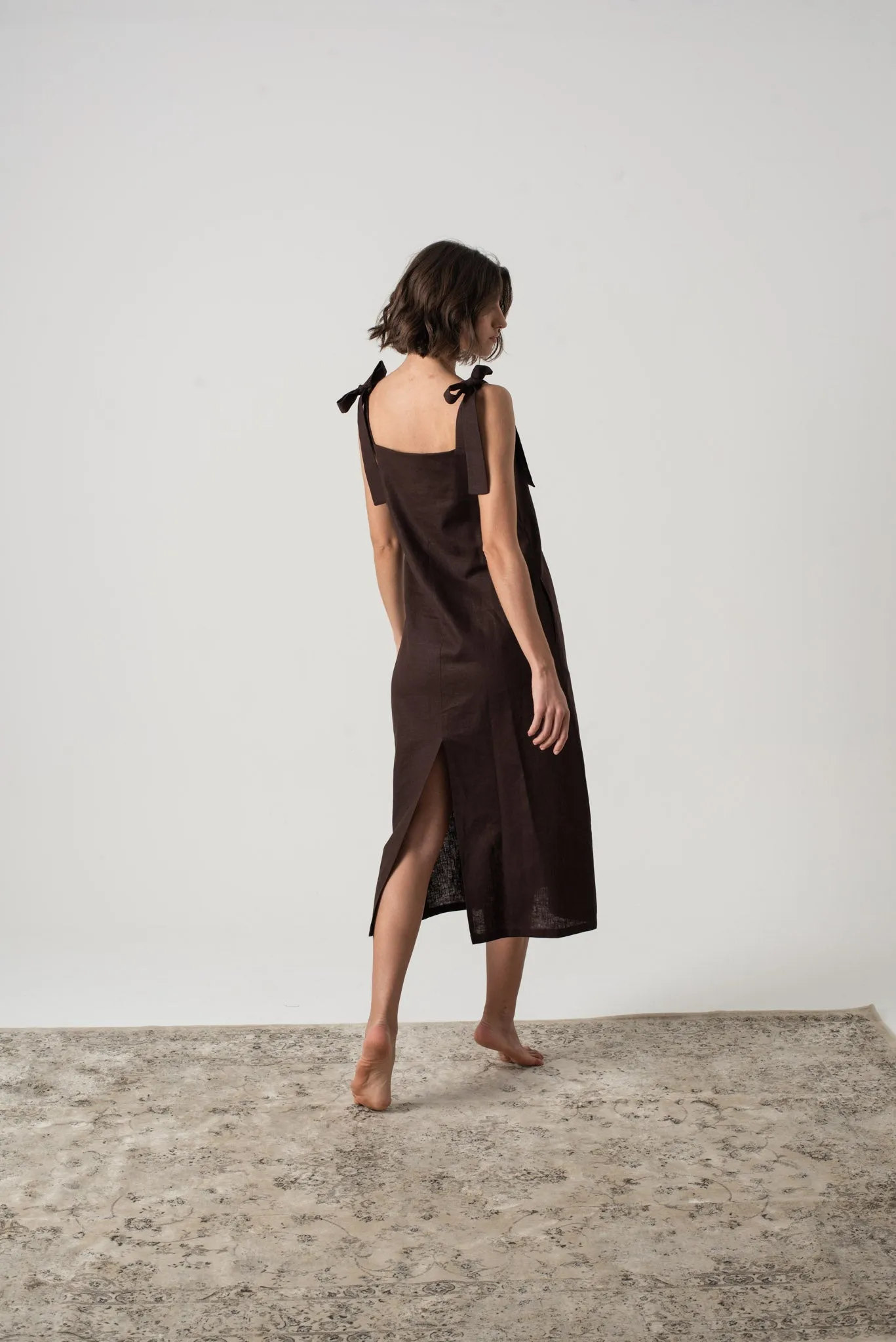 Jakob Linen Slip Dress Brown Espresso