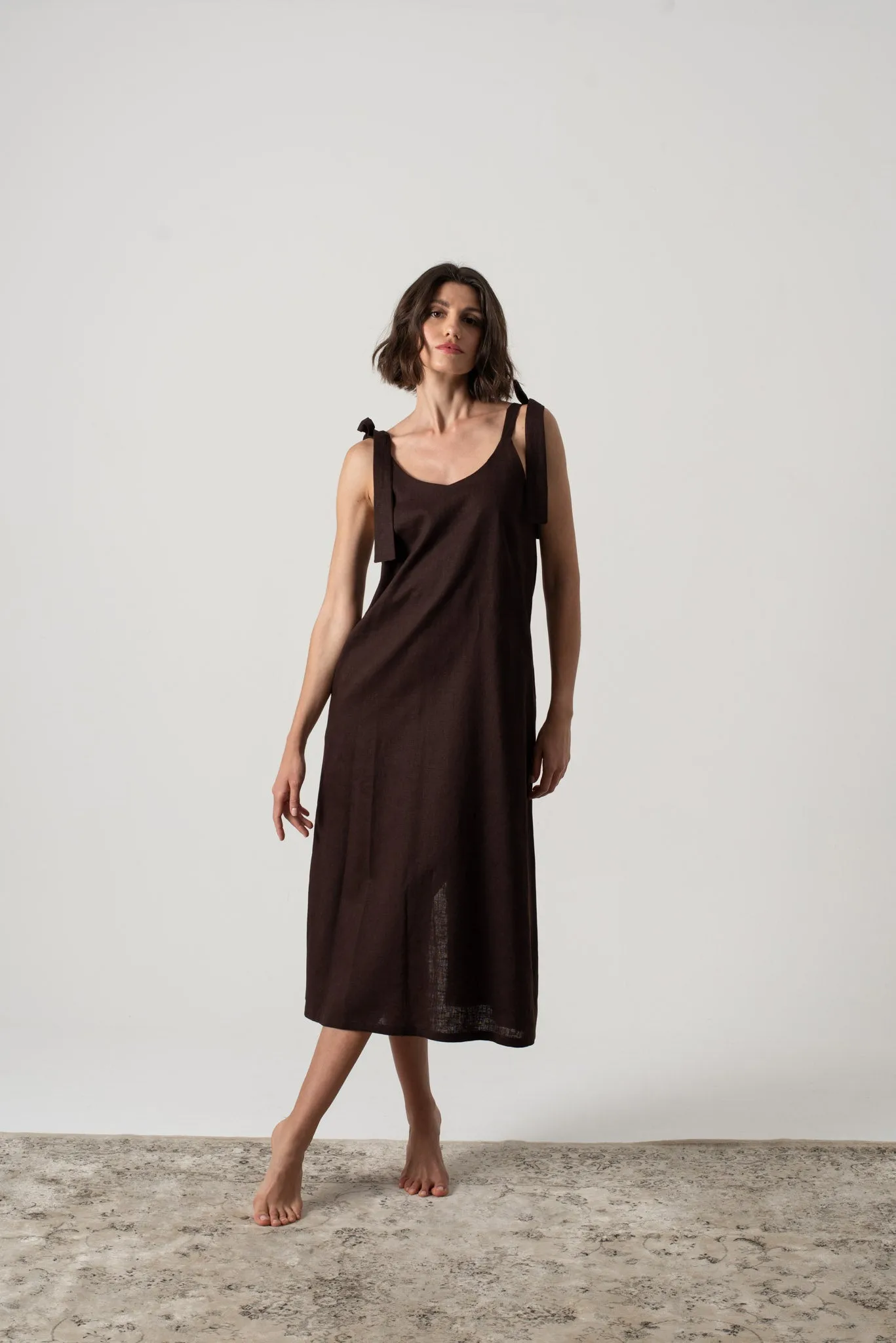 Jakob Linen Slip Dress Brown Espresso