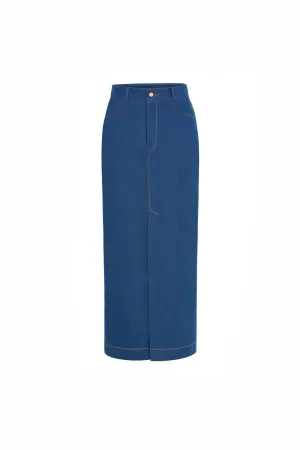 Joanna Pencil Front Slit Cotton Denim Midi Skirt