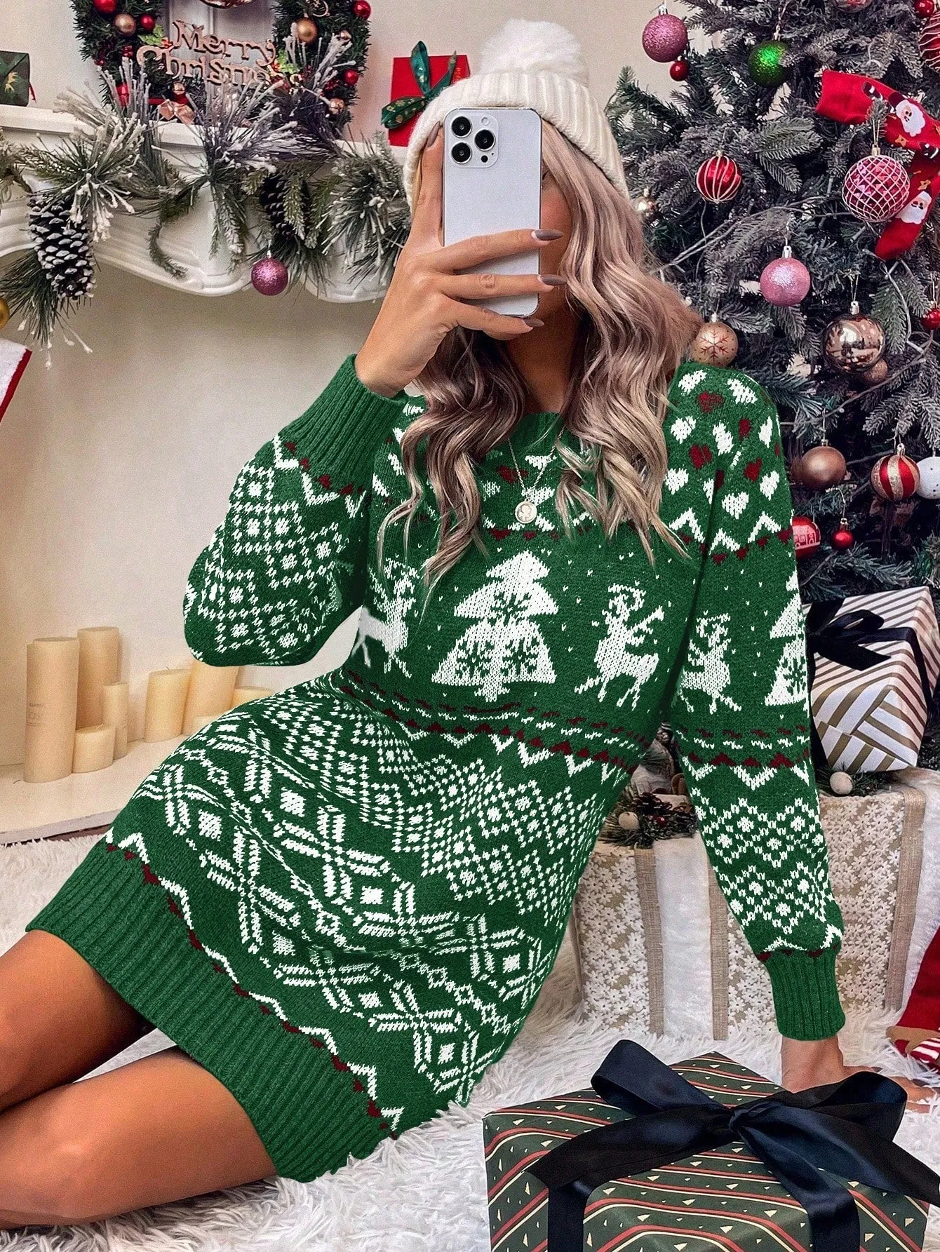 Jolly Christmas Pattern Sweater Dress