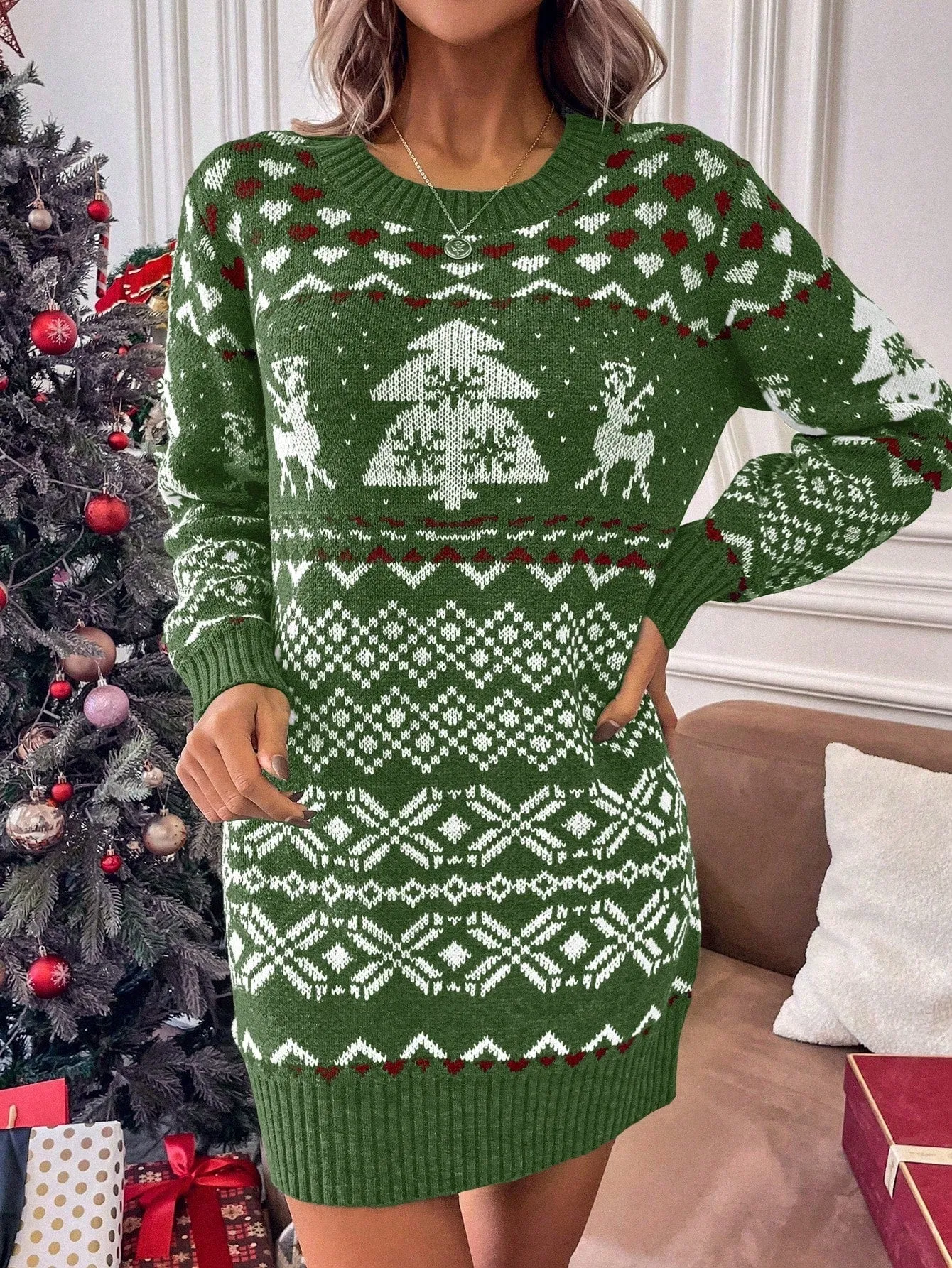 Jolly Christmas Pattern Sweater Dress