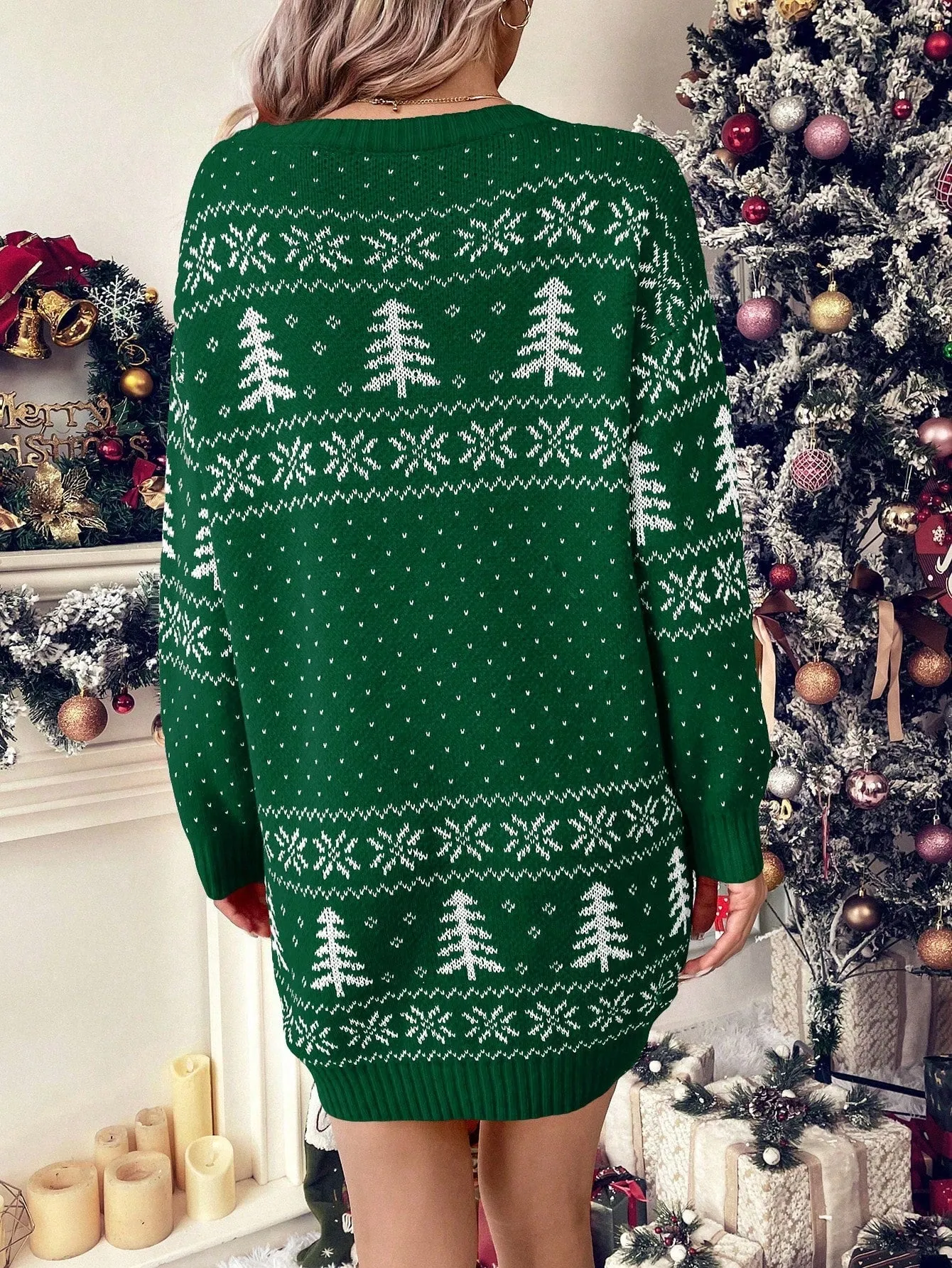 Jolly Christmas Pattern Sweater Dress