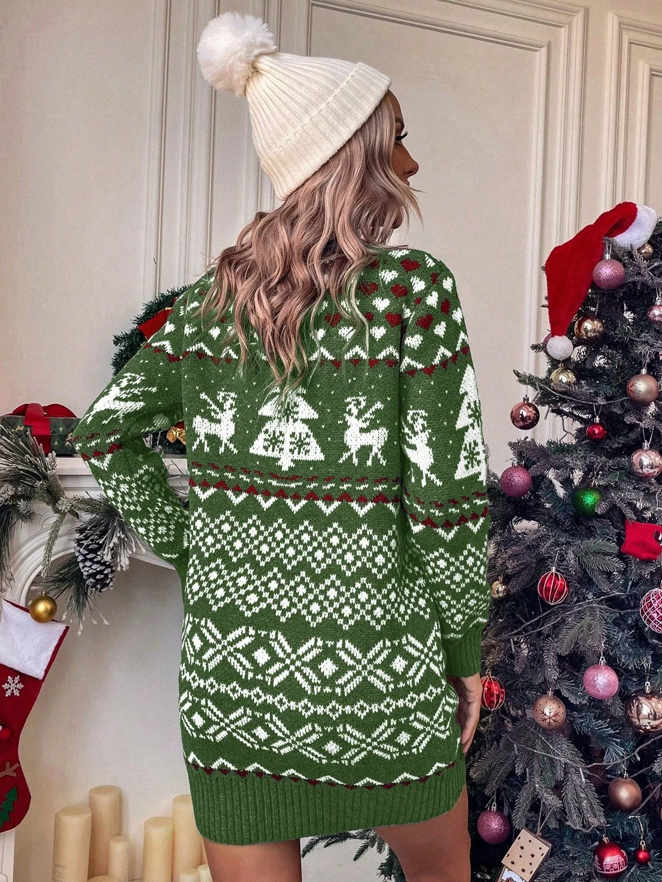 Jolly Christmas Pattern Sweater Dress